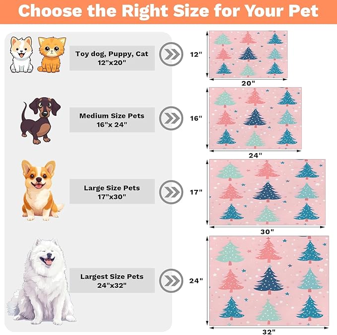 Merry Christmas Dog Food Mat for Floors Absorbent, Quick Dry Water Dispenser Mat for Food, Water, Pet Supplies 12" x 20", Christmas Tree
