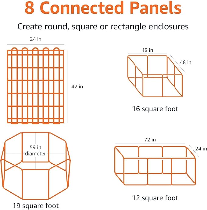 Amazon Basics Foldable Octagonal Metal Exercise Dog Playpen, Indoor/Outdoor, Single Door, 8 Panels, 24 x 42 Inches, Portable Pet Fence, Large, Black