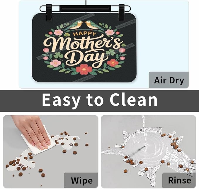Dog Food Mats for Floors Happy Mother's Day Floral Gift Mom Ey Absorbent Pet Cat Food Mat Quick Dry Dog Bowl Mats for Water Pet Supplies 18X12In