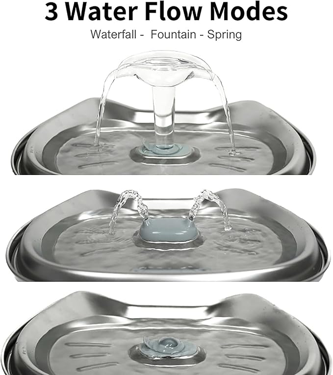 Leo's Paw Stainless Steel Cat Water Fountain 101oz/3L Food-Grade 304 Material Automatic Water Dispenser w/Water Level Window Multi-Layer Filter Ultra Quiet & Peaceful Flow (Fountain + 4 Filters)