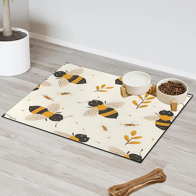 Boho Honeybee Dog Food Mat for Floors Absorbent, Quick Dry Water Dispenser Mat for Food, Water, Pet Supplies 12" x 20", Fall Leaves