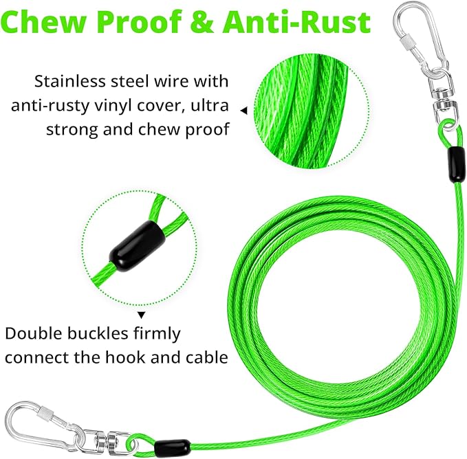 jenico Dog Tie Out Cable: 20 ft Dog Lead for Yard - Heavy Duty Chain Leash Outside for Small Large Dogs Up to 500 lbs - Outdoor Dog Runner Tether
