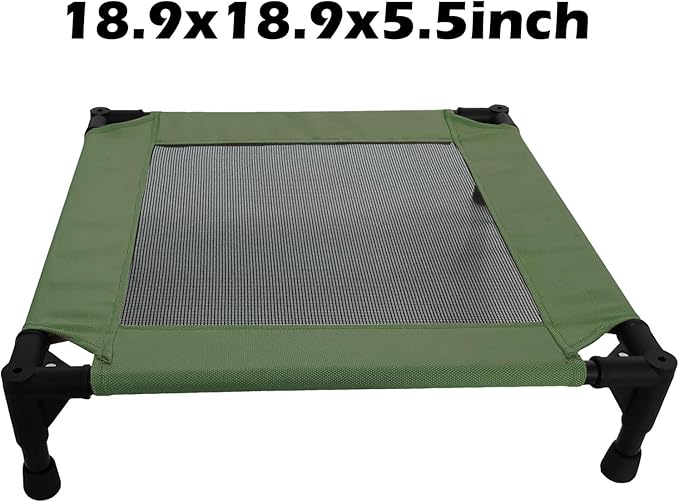 Pozico Elevated Pet Bed with Breathable Mesh for Small Cat and Dog, Raised Cooling Pet Cot for Puppy and Kitty, 18.9x18.9 inch (Olive Green Bed)