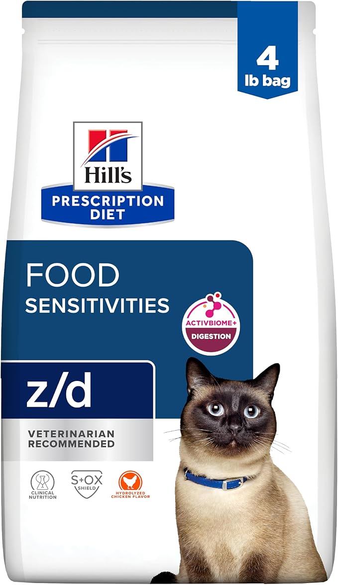 Hill's Prescription Diet z/d Skin/Food Sensitivities Hydrolyzed Dry Cat Food, Veterinary Diet, 4 lb. Bag