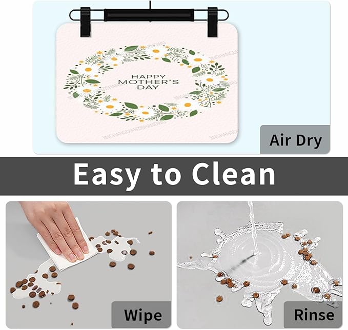 Non Slip Mat for Dog Pet Cat Dog Food Mats Happy Mother's Day Floral Gift for Mom Daisy Water Bowl Mat Quick Dry Absorbent Cat Feeding Mats 24x16In