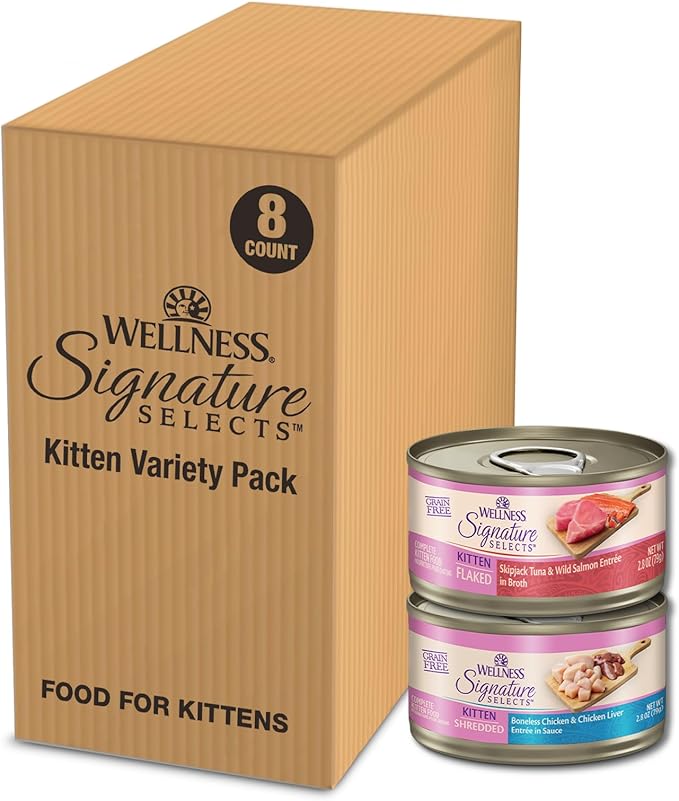 Wellness Wet Cat CORE Signature Selects Kitten Wet Cat Food, Protein-Rich, Grain Free, 2.8 Ounce, 8 Pack (Kitten Variety Pack)