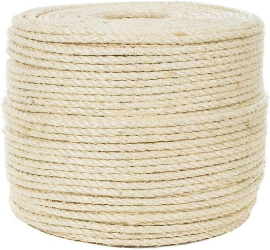 3/8-inch Twisted Sisal Rope - 100 Feet - Oil and - Environmentally Friendly - Intended for Cat Scratching Posts, Pet Toys, and More