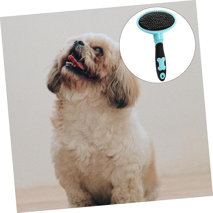 Cat Grooming Brush Tool for Cats Dogs Self-cleaning Slicker Comb Gentle Deshedding Brush for Long Haired Pets Blue Massage Bristle Design for Painless Grooming