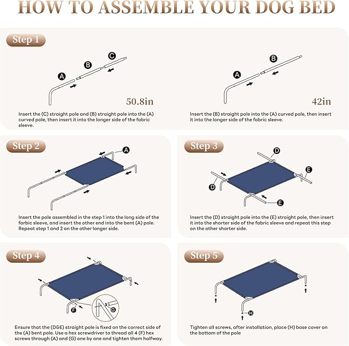 Elevated Dog Bed for Large Dogs, Washable Raised Cot with Skid-Resistant Feet, Waterproof Cooling Dog Beds with Oxford Cloth, Indoor/Outdoor Use, Blue 50in