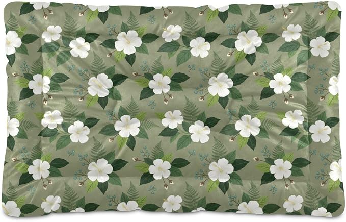 Dog Bed for Crate Washable Pet Sleep Pad, Floral Print Kennel Mat with Non-Slip Bottom, Soft Fluffy Supplies Pet for Dogs and Cats (36x24 inch)