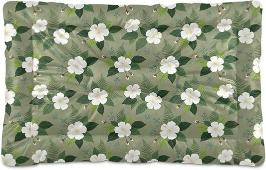 Dog Bed for Crate Washable Pet Sleep Pad, Floral Print Kennel Mat with Non-Slip Bottom, Soft Fluffy Supplies Pet for Dogs and Cats (36x24 inch)