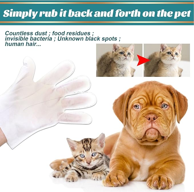 10PCS Pet Grooming Glove Wipes, Soft Comfortable Extra Thick Non Woven Disposable Gloves for Dogs Cats Paws Face Ear Fur and Butt