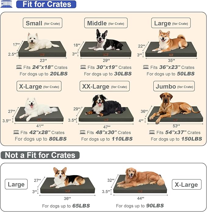 Outdoor Waterproof Dog Bed, Big Dog Bed for Large Size Dogs, Orthopedic Egg Crate Foam Pet Bed with Washable Removable Oxford Cover, 36x27 Inch, Brown