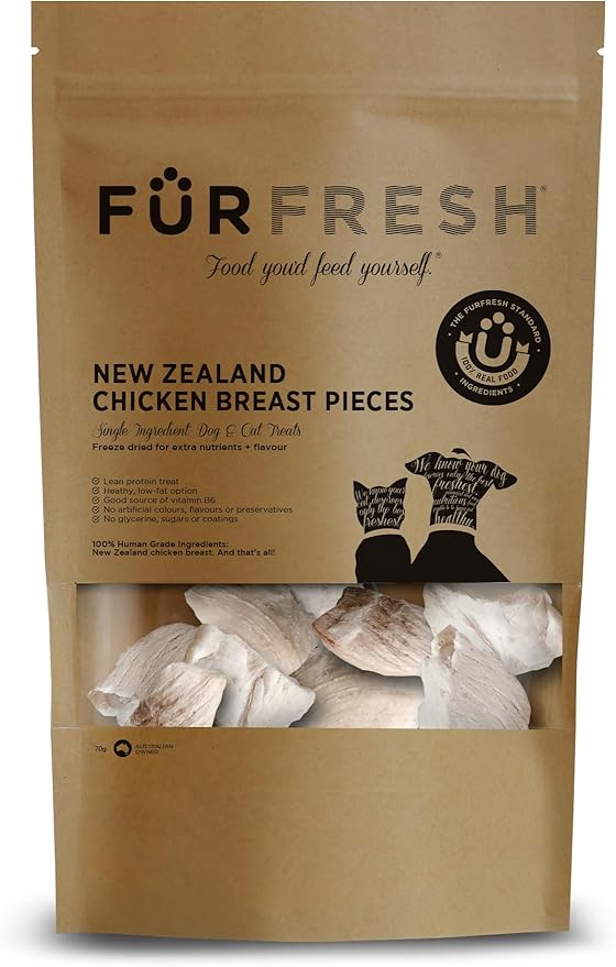 Single Ingredient NZ Chicken Breast Pieces Dog & Cat Treats, 2.47 oz (70g)| Freeze-Dried | Premium Quality High Protein | Grain Free, Gluten Free, Filler Free