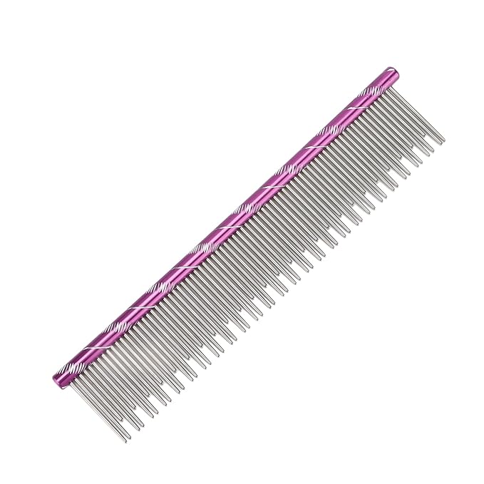 Pet Hair Removal Comb, Stainless Steel Cat Grooming Tool with Dual - Density Teeth, Open Knot Comb for Long and Short Haired Cats, Ergonomic Non - Slip Handle (Violet)