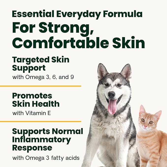 VetriScience Omega Healthy Skin Capsules, Omega 3.6.9 Fish Oil Supplement for Dogs and Cats, Skin Health, Coat Growth, Reduce Shedding, Over 750 mg Omega Fatty Acids per Capsule, Gel Caps, 90 Count