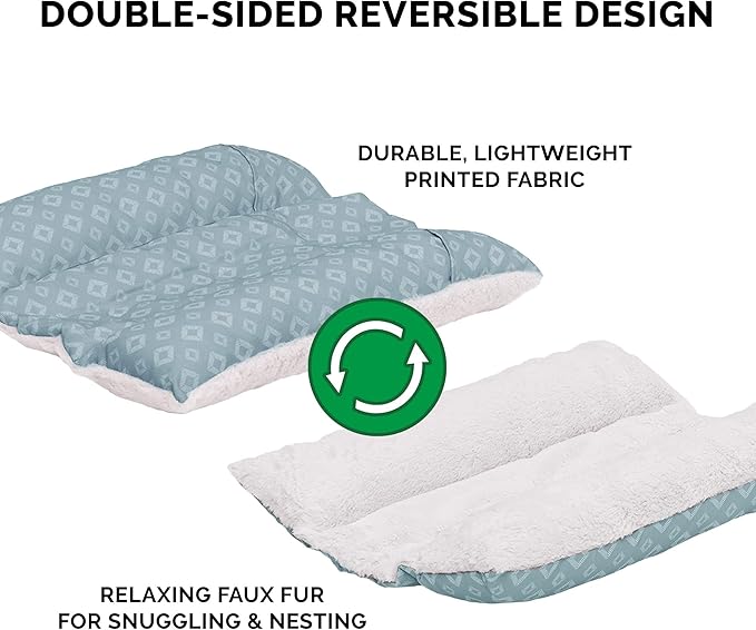 Furhaven Cat Bed for Indoor Cats, Washable w/ Removable Bolsters, For Pets Up to 9 lbs - Plush & Diamond Print Cuddle Loaf Mat - Aqua, Small