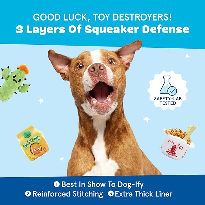 Barkbox Dog Toy 2 in 1 Interactive, Plush Exterior with Squeaker & Crinkle Material, Tearable Dog Toy with Squeaky Spikey Ball Inside, Ideal for Toy Destroyers - Go Bananas, Small