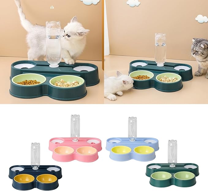 Dogs Bowl Automatic Cats Food 4 in 1 Pet Food Feeders with Automatic Water Bottle Double Dog Feeders for Large Dogs