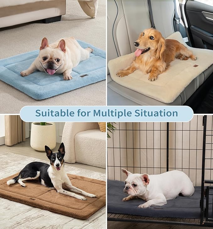 MADE 4 PETS Dog Crate Pad Bed for Small Dogs, Washable & Reversible, Anti-Slip Kennel Mat for Cozy Sleeping, Soft Fluffy Dog Bed for Indoor & Outdoor Use, 24"x18", Blue