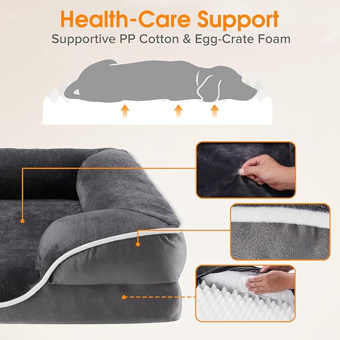 NEWBULIG 42x32 Inch Orthopedic Dog Bed Large Sized, Dog Couch/Sofa Bed with Washable Cover, Waterproof, Memory Foam, Soft Fluffy Surface