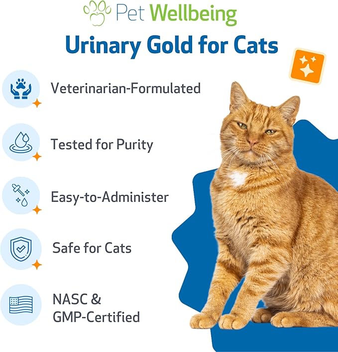Pet Wellbeing Urinary Gold for Cats - Vet-Formulated Multi-Herb Urinary Tract Support - Feline Bladder Health & Urinary System Wellness - Holistic Cat Supplement - Liquid Formula (4 fl oz (118 ml))