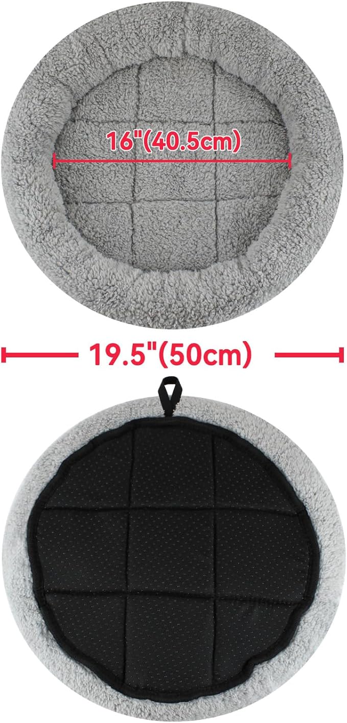 PETLESO Cat Bed Mat 19.5" Round Pad with Pillow Around, Warm Plush Cushion for Small to Medium Dogs Cats Sleep/Nap, Neck Protection Mattress, Non-Slip Washable, Large