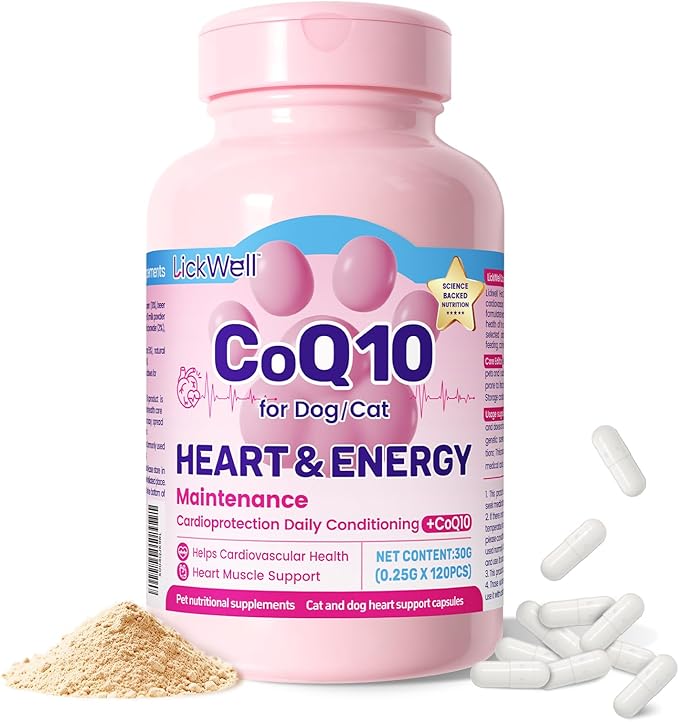 Taurine for Cats & Dogs with CoQ10 - Heart Supplement Powder Support Heart, Vision and Immune System Health - 120 Capsules