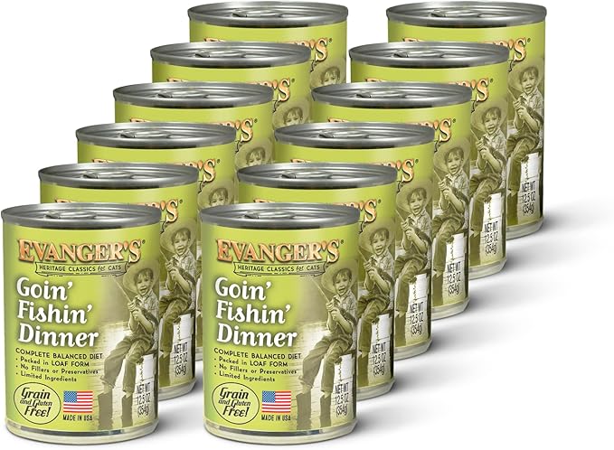 Evanger's Heritage Classics Goin’ Fishin’ Dinner for Cats – 12 Count, 12.5 oz Each – Ocean Fish & Meat Blend, Grain Free, Limited Ingredients, Traditional Loaf Style