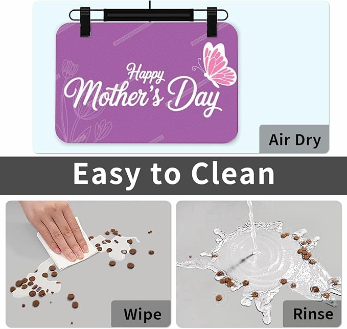 Non Slip Mat for Dog Pet Cat Dog Food Mats Purple Happy Mother's Day Floral Gift for Mom Ch Water Bowl Mat Quick Dry Absorbent Cat Feeding Mats 24x16In