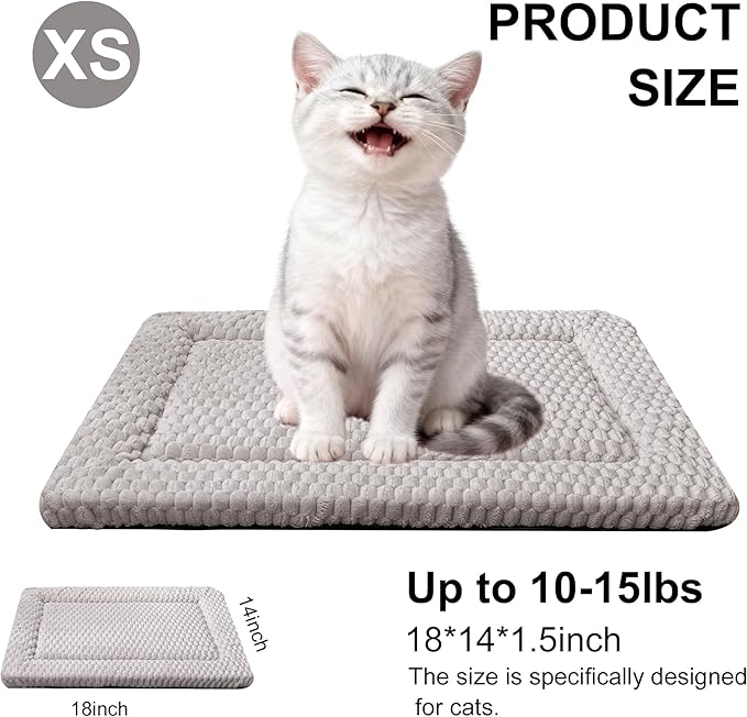 Dog Bed Mat - Dog Crate Pad - Reversible Mat for Pet Comfort - Soft Bed Crate Pads for All Seasons - Durable, Machine Washable Mat for Crates, Travel, and Home (Light Gray, 18" L*14" W*1.5" Th)