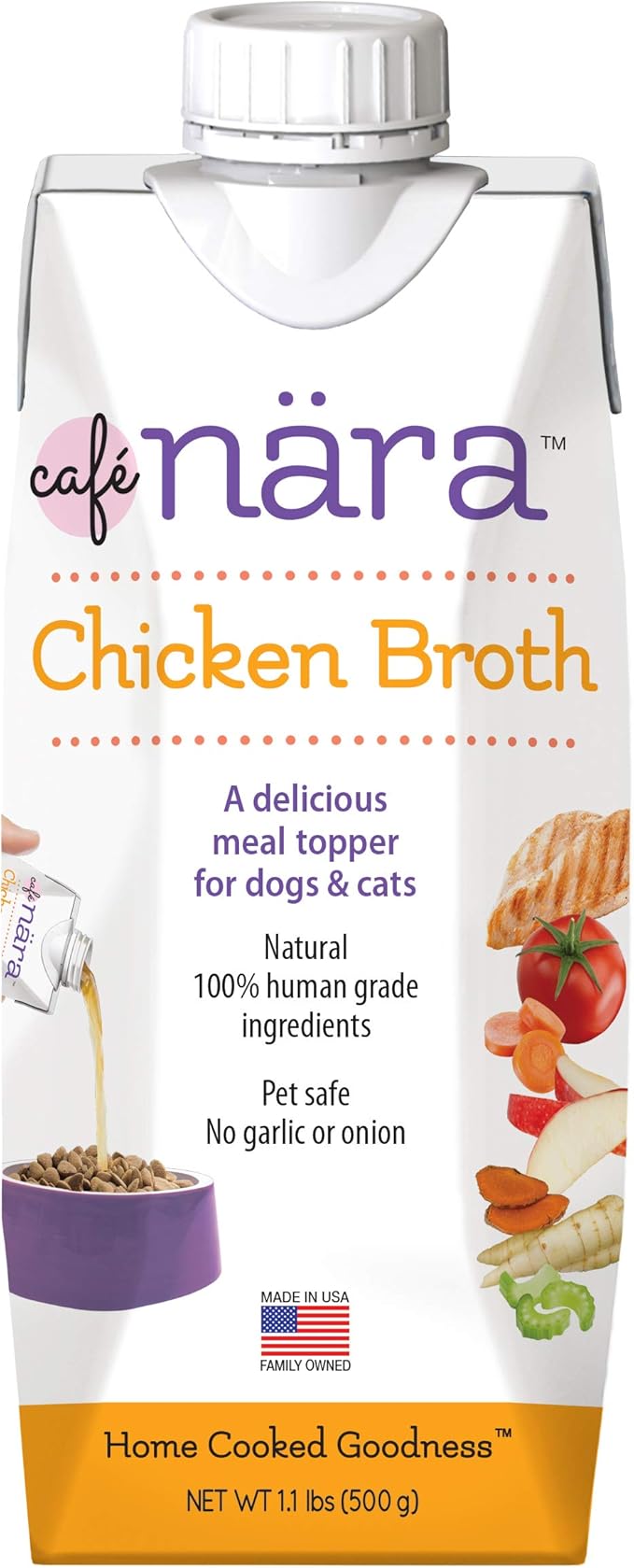 Cafe Nara - Chicken Broth - Meal Topper for Dogs & Cats - Supports Overall Pet Health - Pour-Over Broth for Wet/Dry Food - Human Grade Ingredients - Non-GMO - Made in USA - 17.6 oz - 1 Pack