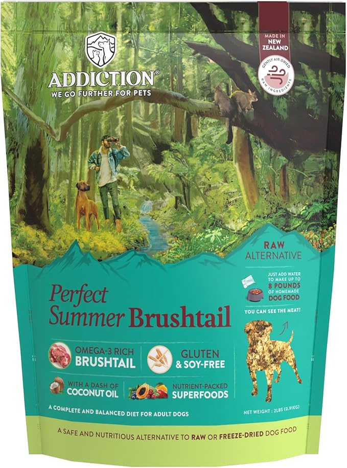 Addiction Perfect Summer Brushtail Air-Dried Grain-Free Dog Food – Complete Meal or Topper with Natural Ingredients for Digestive and Skin & Coat Health, 2lb