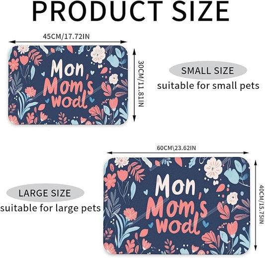 Dog Food Mats for Floors Absorbent Pet Cat Food Mat Happy Mother's Day Floral Gift for Mom Hc Non Slip Dogs Bowl Mats Water Dog Placemats Feeding Mat Pet Supplies 24x16In