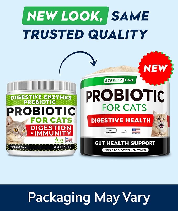 StrellaLab Cat Probiotic Powder - Probiotics for Cats with Diarrhea - Easy to Mix Powder - Cat Probiotics for Indoor Cats, Health Supplies Food Supplement, Digestive Support (8 oz/Pack of 2)