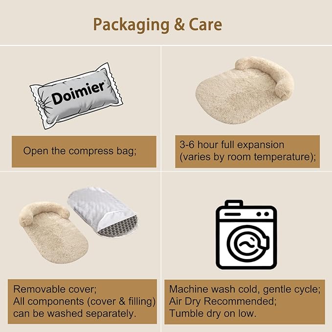 Calming Dog & Cat Beds for Small Medium Dogs Cats, Anti-Anxiety Plush Pets Lounge Couch Sofa Orthopedic Cushion, Soft Fluffy Faux Fur Washable, Fits up to 25 lbs Pets (Oval, Beige 26"x20")