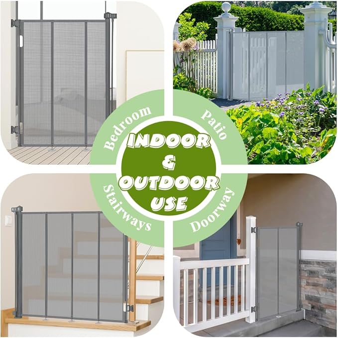 47" Extra Tall Retractable Baby Gates, Extends to 59" Wide, ExtraTall Retractable Safety Gate with Reinforced Strips, Retractable Tall Dog Gates for Doorways Mesh Baby Pet Gates Indoor, Grey