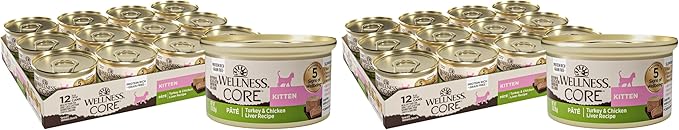 Wellness CORE Pate Kitten Wet Cat Food,Natural,Protein-Rich,Grain Free,3 Ounce (Turkey & Chicken Liver),(Pack of 24)