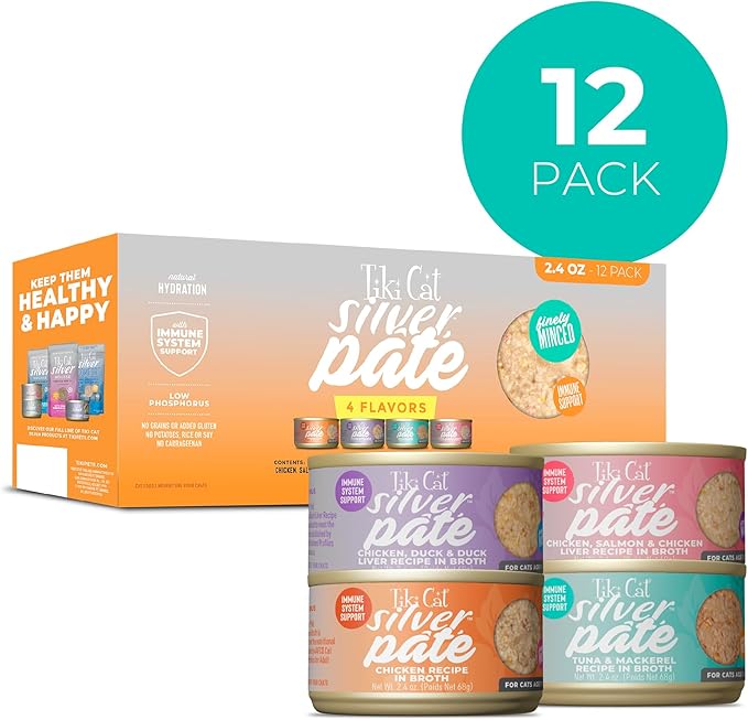 Tiki Cat Silver Pate Wet Cat Food, Variety Pack, 2.4 oz. Can (12 Count)
