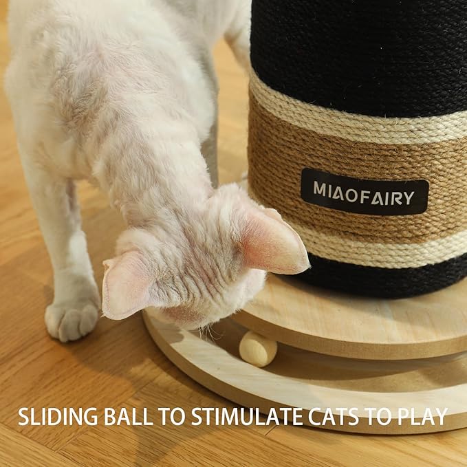Cat Scratching Post, Premium Cat Scratching Board, Sisal Fiber Cat Scratcher-24.8 Inches with Hanging Ball, Red Wine Bottle Simple Design-Suitable Indoor Small and Medium Cats (24.8 in, Wooden Base)