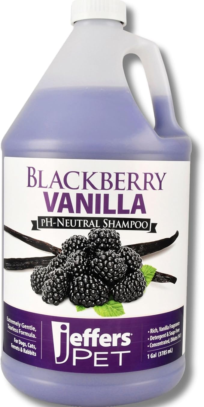 Jeffers Pet BlackBerry Vanilla Shampoo for Dogs, Cats & Small Pets, 1 Gallon – Safe pH Neutral Detangler Shampoo with Warm Vanilla Fragrance, Grooming Essentials, Healthy Coat, Soap & Detergent Free