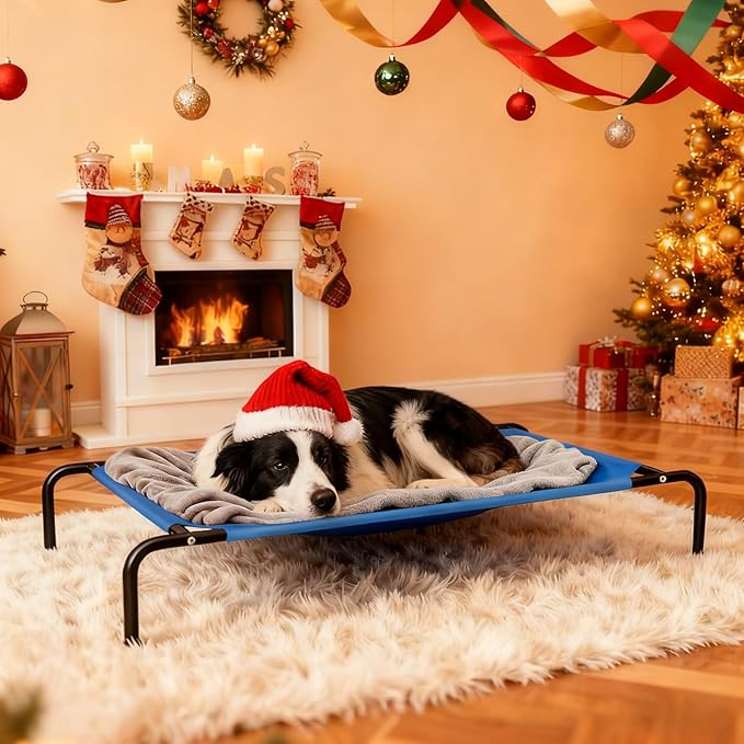 Elevated Cooling Dog Bed for Large Dogs,Waterproof Outdoor Pet Cot with Washable Breathable Mesh,Non-Slip Feet,Comfortable Dry Raised Dog Bed,50.8 x 31 x 8 Inches,Blue