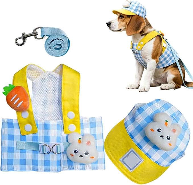 Pet Harness, Comfortable Accessory Kit with Hat – Harness and Traction Leash Set for Puppies – for Small Medium Large Puppies Daily Walk Outdoor Activities Running Shopping
