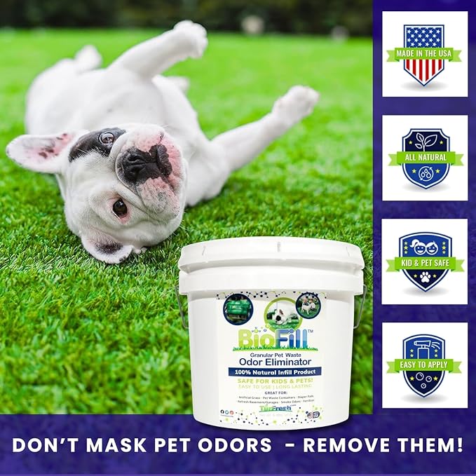 BioTurf Granular Turf Infill – Yard Odor Eliminator for Artificial Grass & Dog Runs – Natural Turf Deodorizer for Pet Urine & Feces Neutralizer – Safe for Kids & Pets – 1 Gallon Pail
