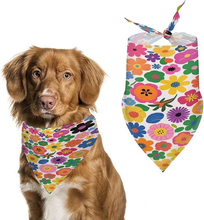 Dog Bandana Spring Pet Scarf Adjustable Triangle Floral Print Printing Dog Bib Washable Polyester Puppy Bandana for Small Medium Large Dogs Cat Birthday Party Supplies