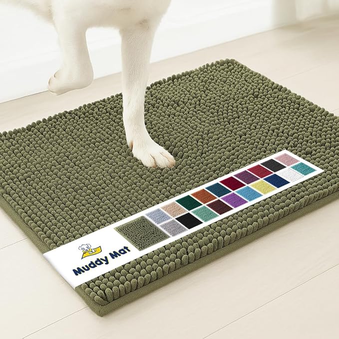 Muddy Mat® | Super Absorbent Door Mat Indoor, Microfiber Quick Dry Chenille Entryway Rug, Non-Slip Front Door Mat, Indoor Mats for Entryway, Machine Washable Pet Rug, Army Green 24"x36"