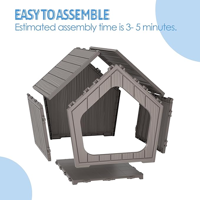 Fancyango Dog House Outdoor Indoor for Small Dogs - Plastic Pet Shelter, Easy-Assemble & Weather-Resistant for Living Room, Balcony (Classic Grey, 23.43" L×22.44" W×22.24" H)
