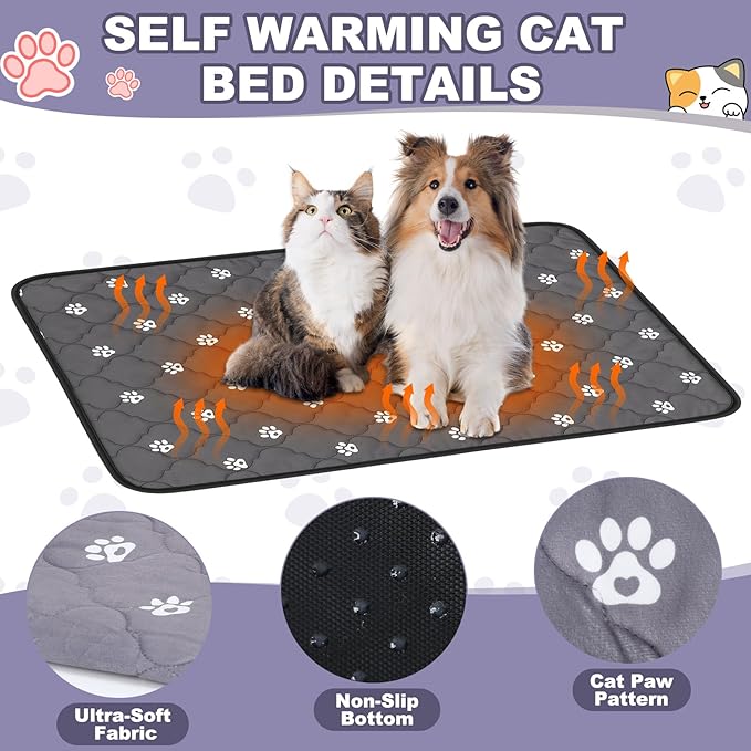Riakrum 4 Pack 28 x 45 Inches Self Heating Cat Pad Mat Warming Pet Dog Bed Non Slip Washable Cat Kennel Crate Pad with Storage Bag for Indoor Outdoor Small Medium Dog Kitten