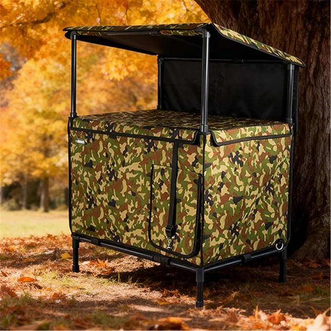 Outdoor Cat House, Weatherproof with Canopy Double-Decker Feral Outside Cat Shelter, Roof Deck & Elevated Stand - Camo Insulated Kitty House for Winter Rain & Wind for 2 Cats (No Heating Pad)