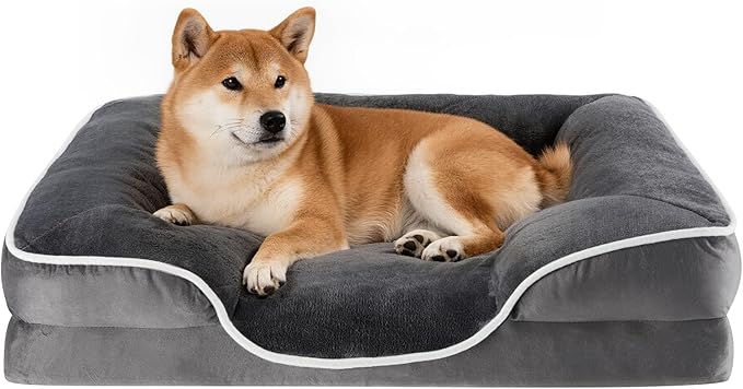 NEWBULIG 42x32 Inch Orthopedic Dog Bed Large Sized, Dog Couch/Sofa Bed with Washable Cover, Waterproof, Memory Foam, Soft Fluffy Surface